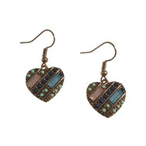 Colorful Mosaic Heart Dangle Earrings Hook Love Reveal Party Pink Blue Women